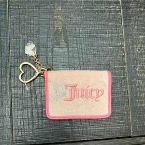 Juicy Couture Pink Card Holder with Butterfly and Gold Keychain